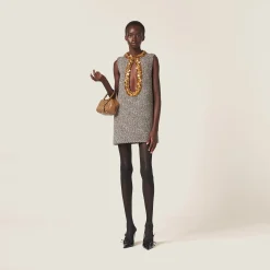 Cocoa Brown Embroidered Bouclé Mini-dress | Miu Miu