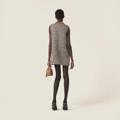 Cocoa Brown Embroidered Bouclé Mini-dress | Miu Miu