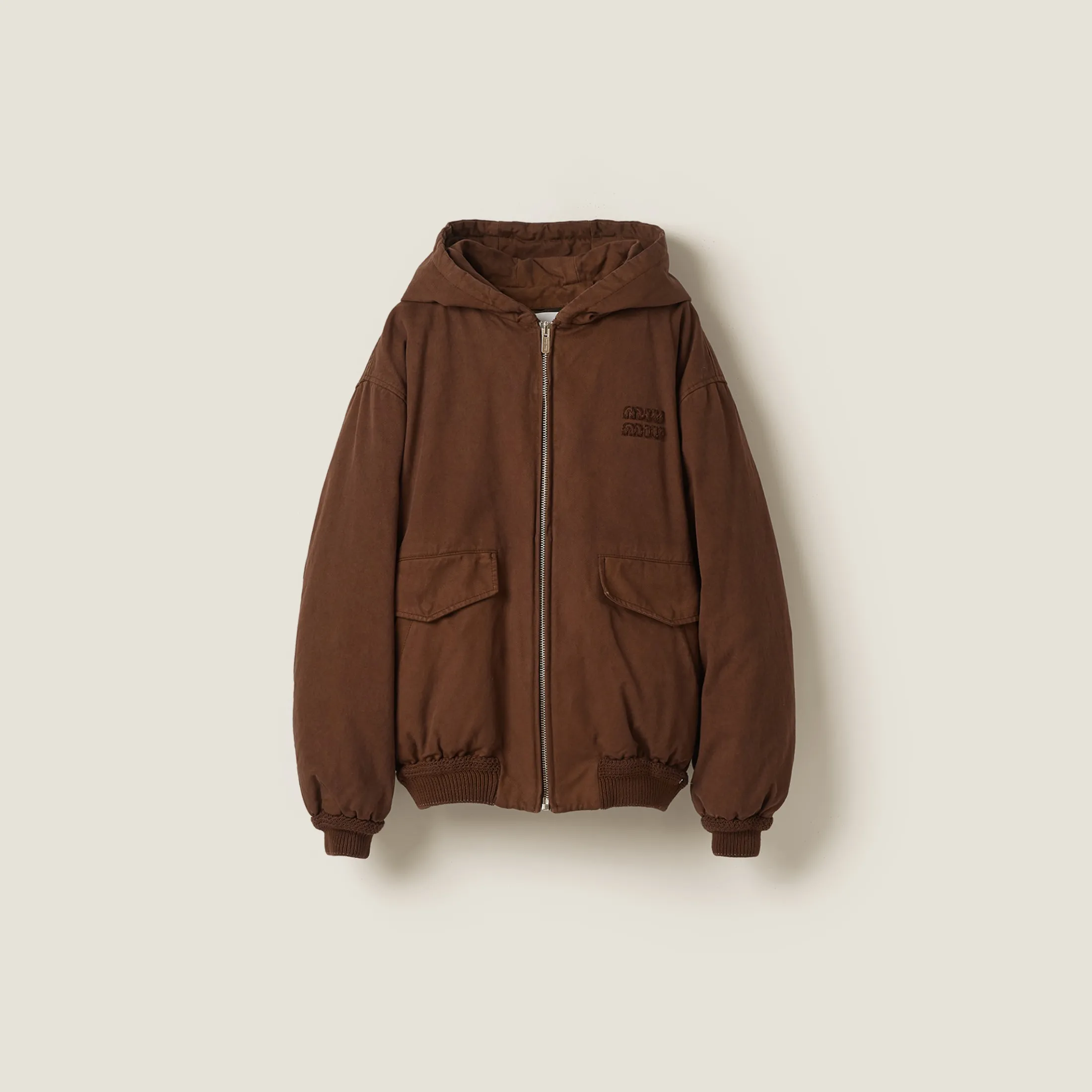 Cocoa Brown Gabardine Down Jacket | Miu Miu