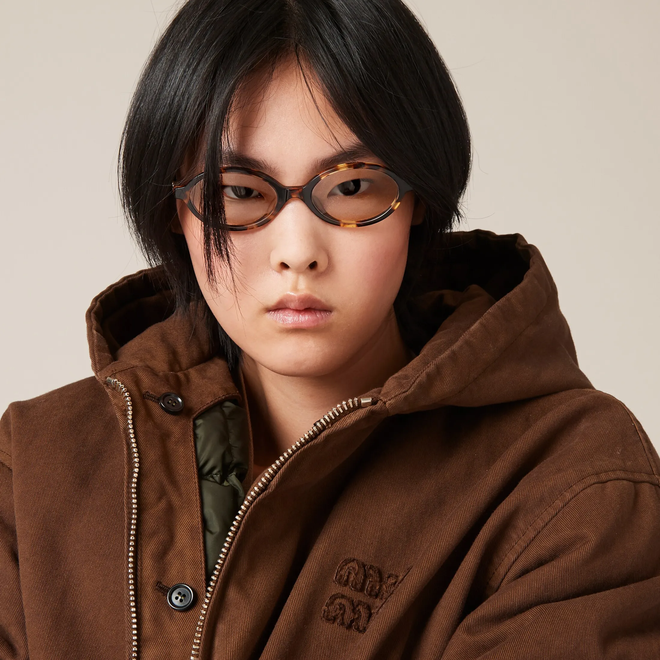 Cocoa Brown Gabardine Down Jacket | Miu Miu
