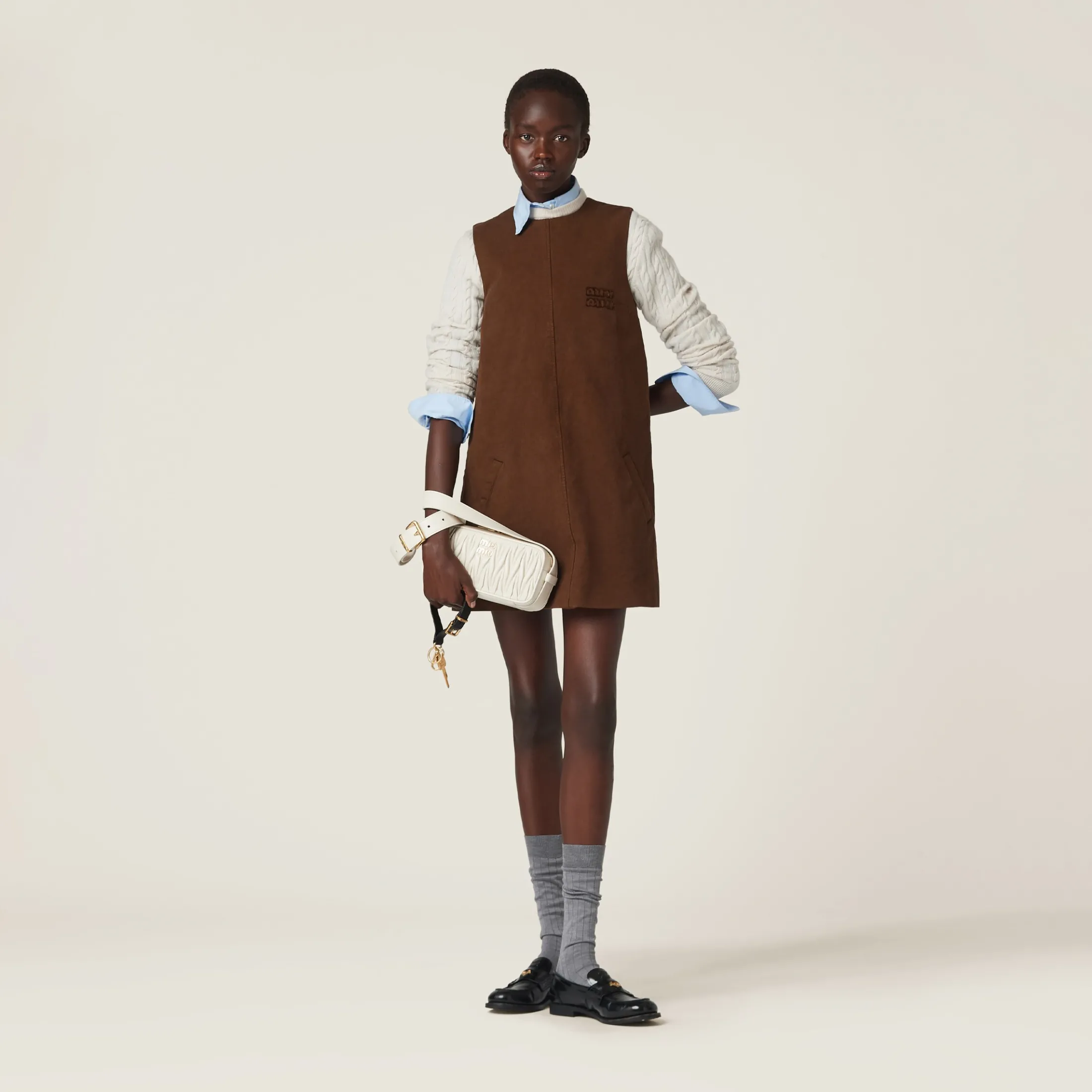 Cocoa Brown Garment-dyed Gabardine Mini-dress | Miu Miu