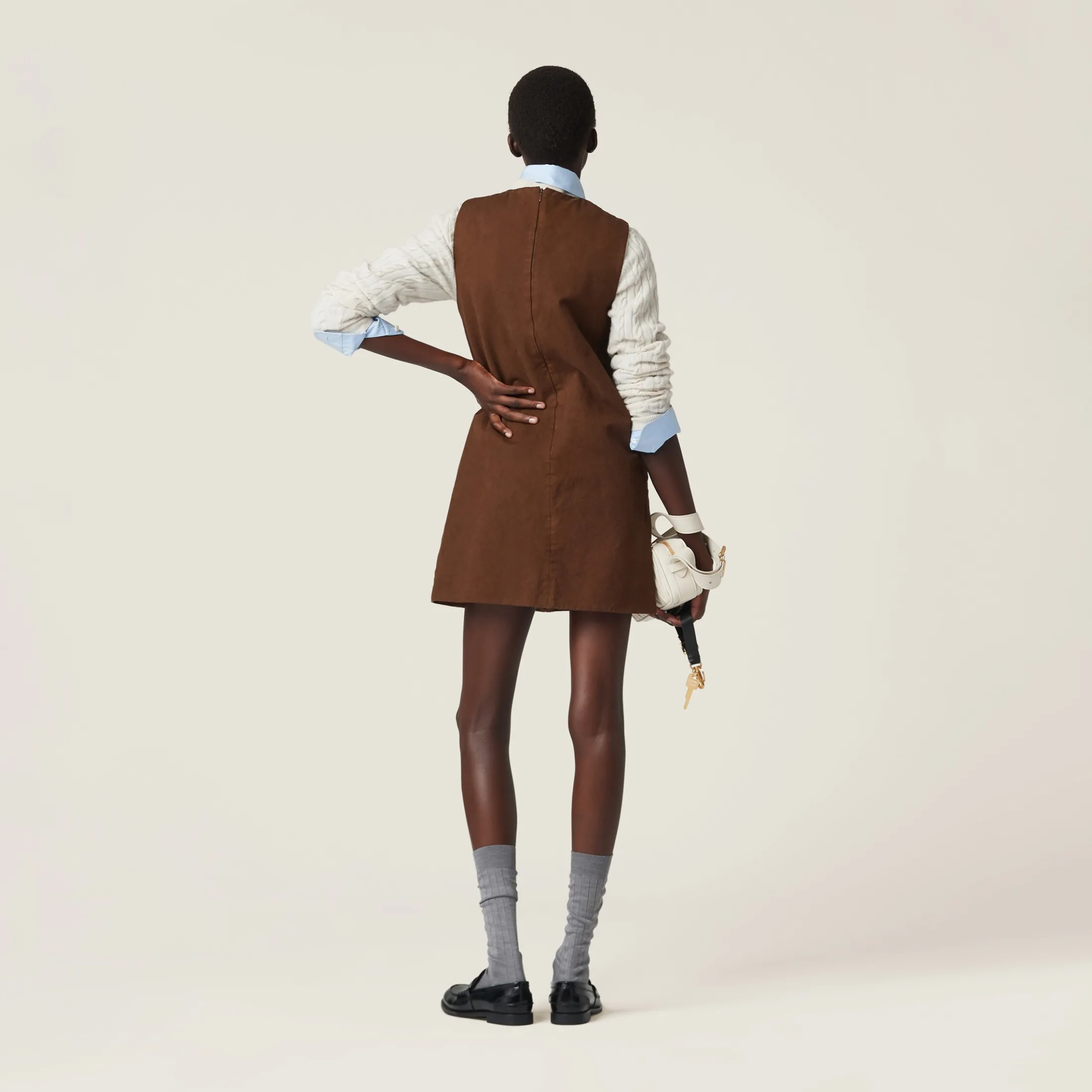 Cocoa Brown Garment-dyed Gabardine Mini-dress | Miu Miu