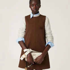 Cocoa Brown Garment-dyed Gabardine Mini-dress | Miu Miu