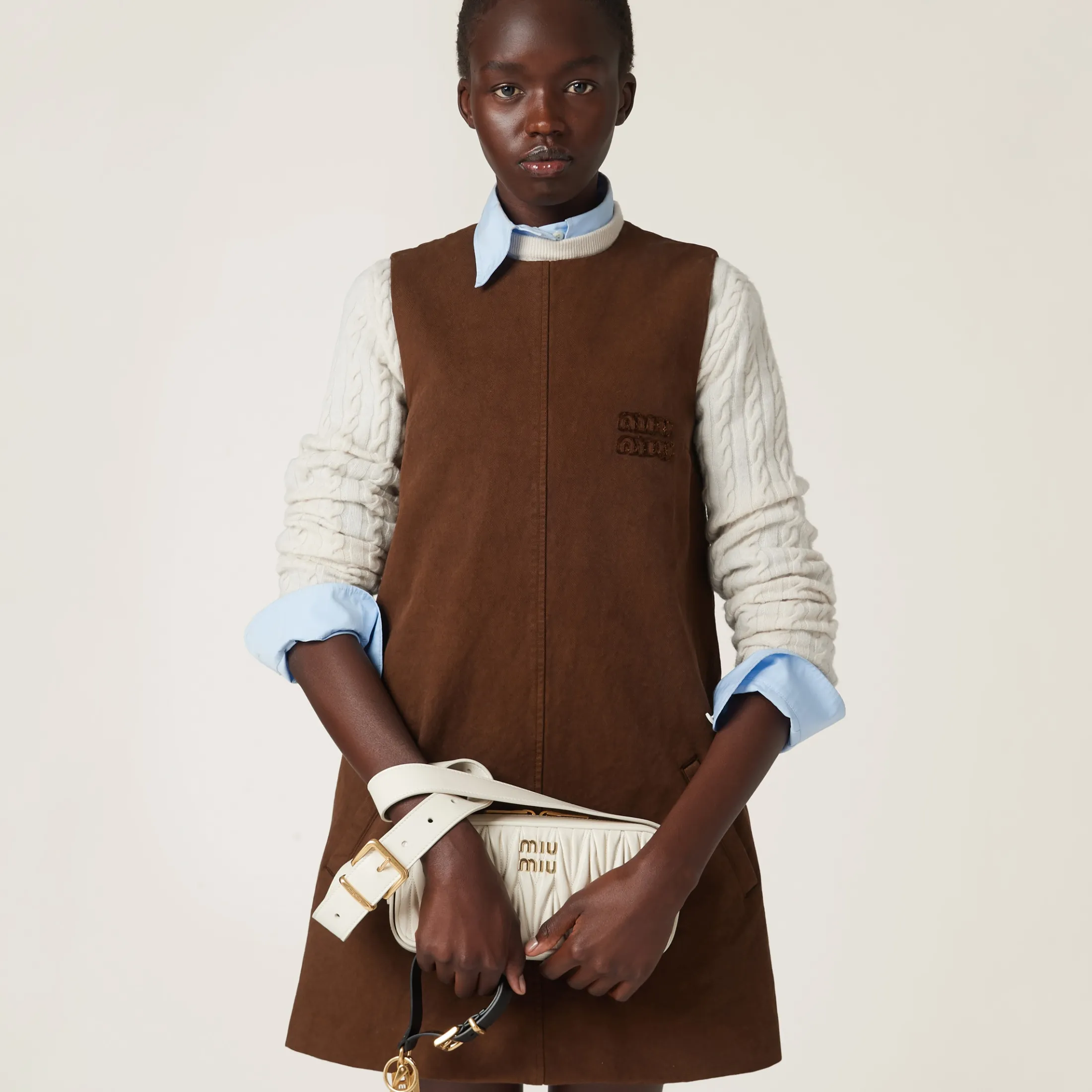 Cocoa Brown Garment-dyed Gabardine Mini-dress | Miu Miu