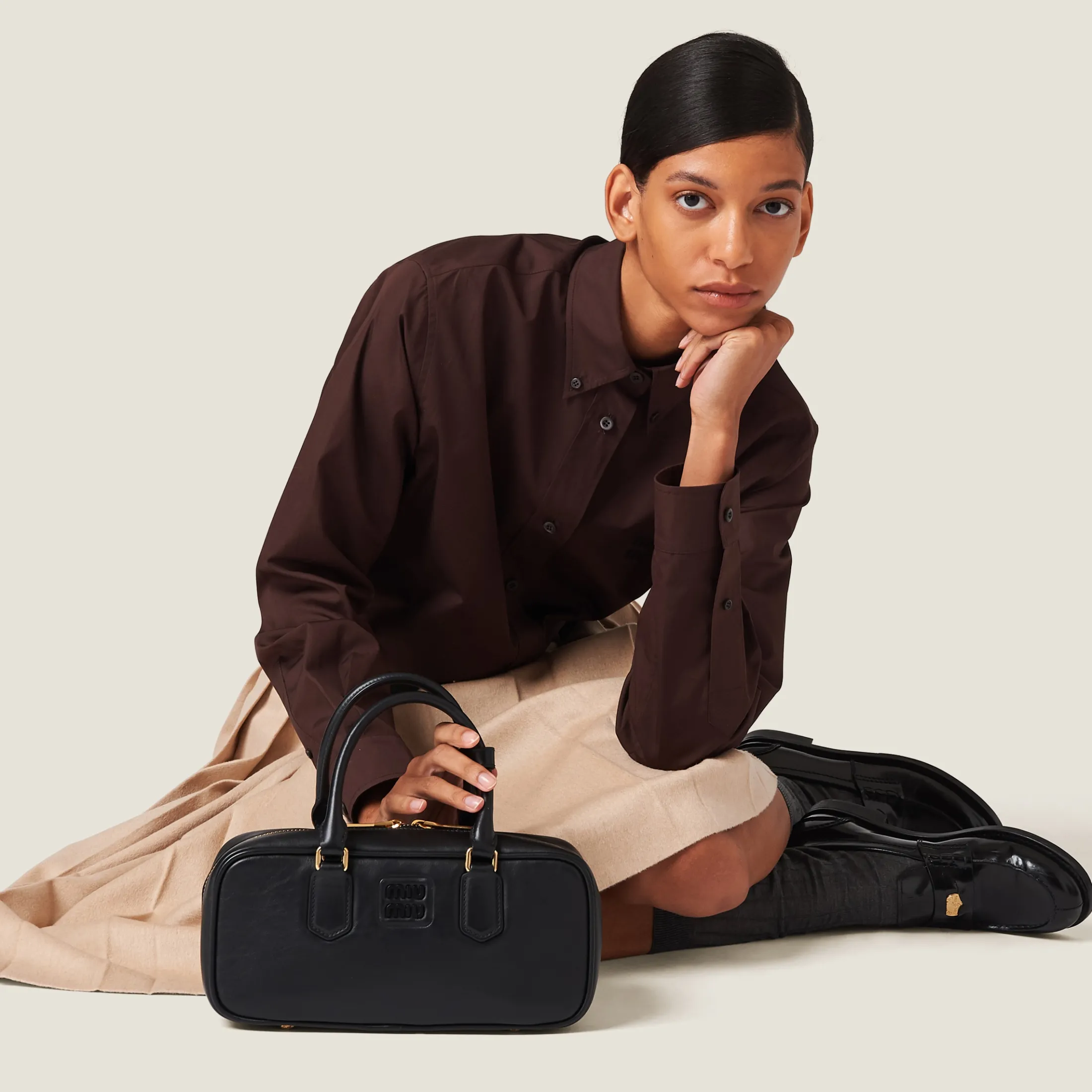 Cocoa Brown Poplin Shirt | Miu Miu