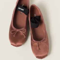 Cocoa Brown Satin Ballerinas | Miu Miu