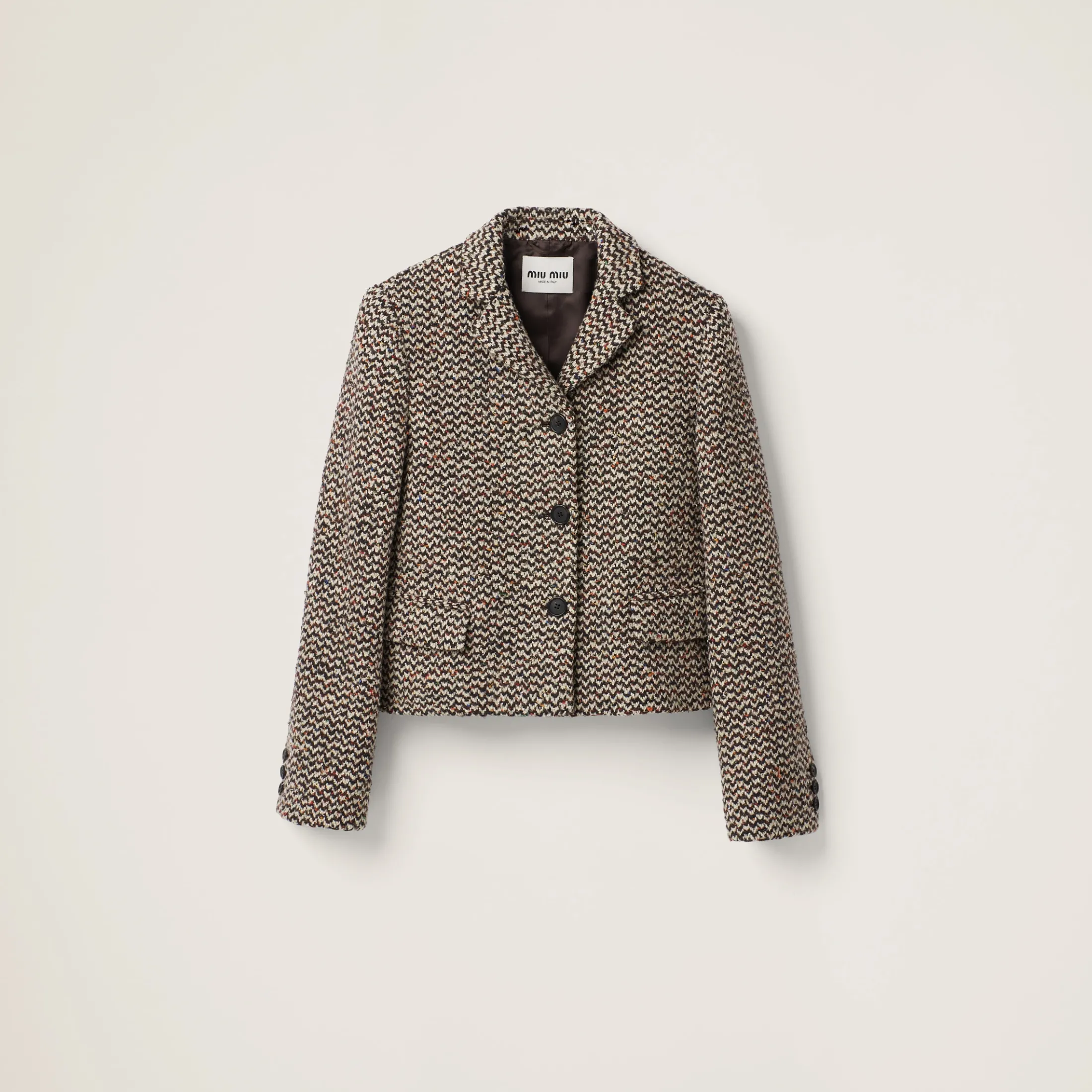 Cocoa Brown Single-breasted Bouclé Jacket | Miu Miu
