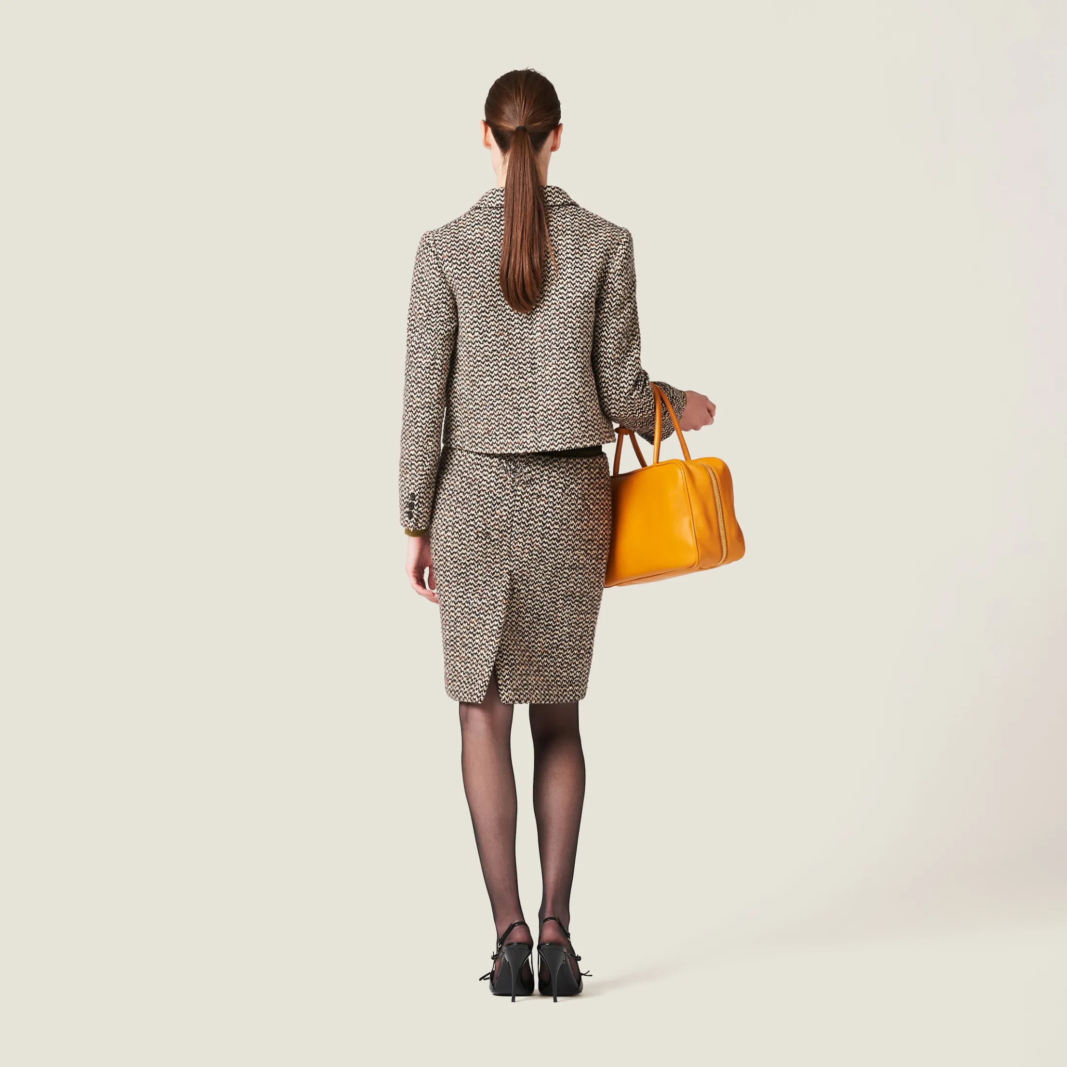 Cocoa Brown Single-breasted Bouclé Jacket | Miu Miu