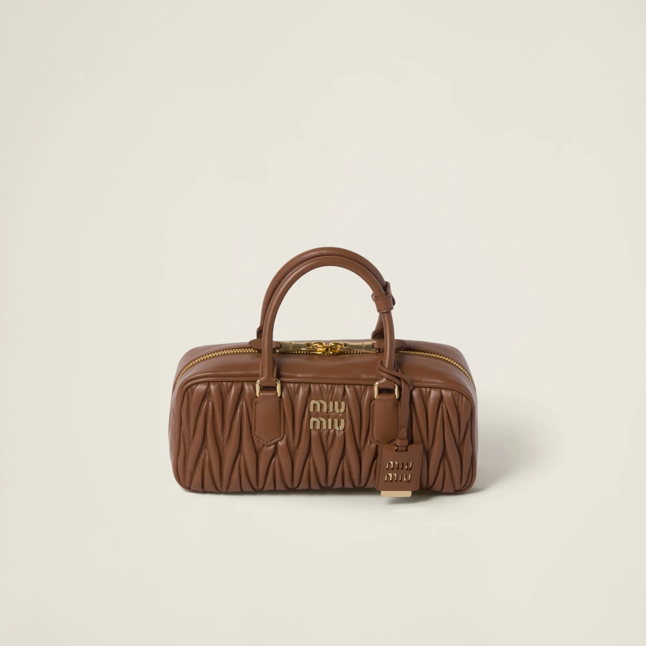 Cognac Arcadie Matelassé Nappa Leather Bag | Miu Miu