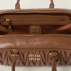 Cognac Arcadie Matelassé Nappa Leather Bag | Miu Miu
