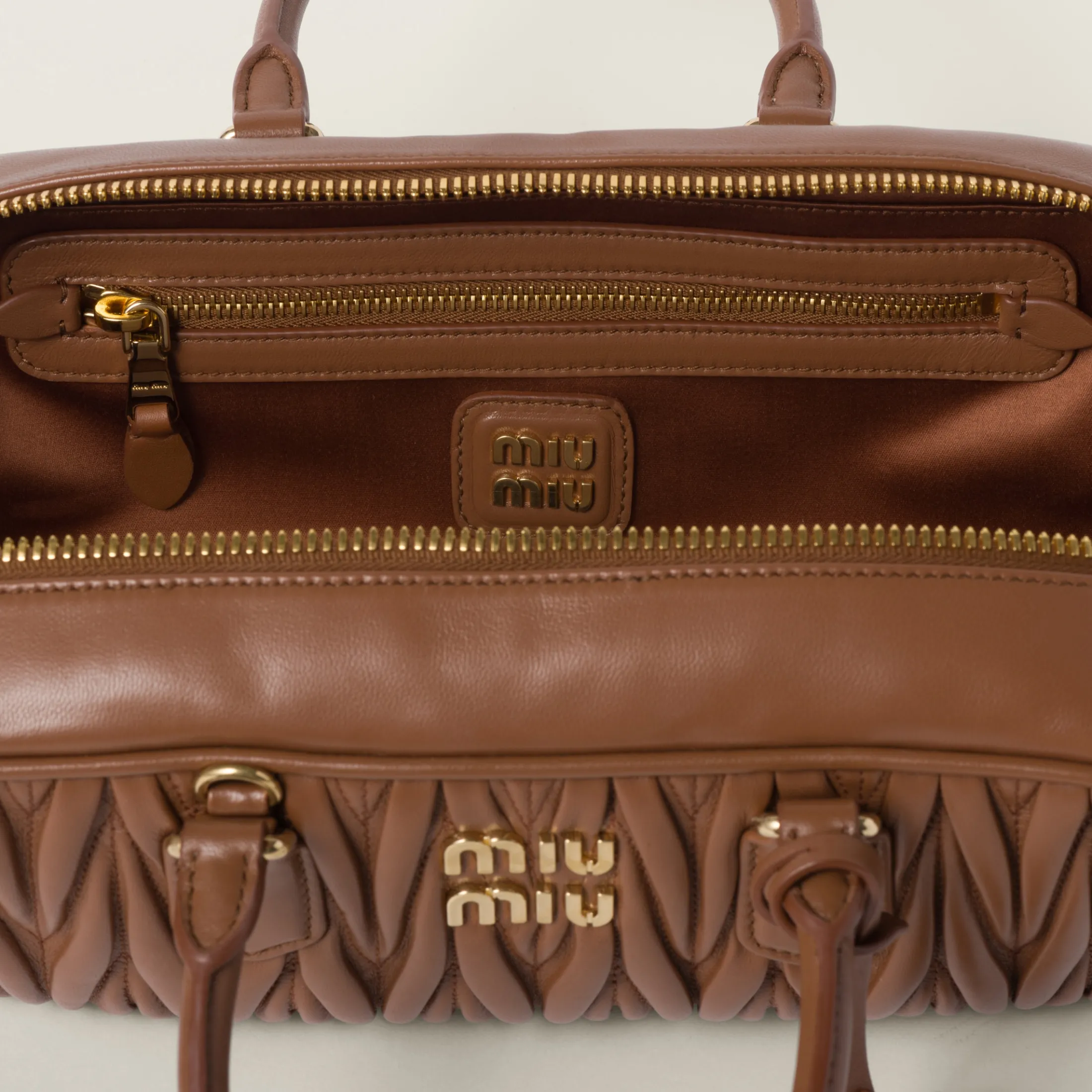 Cognac Arcadie Matelassé Nappa Leather Bag | Miu Miu
