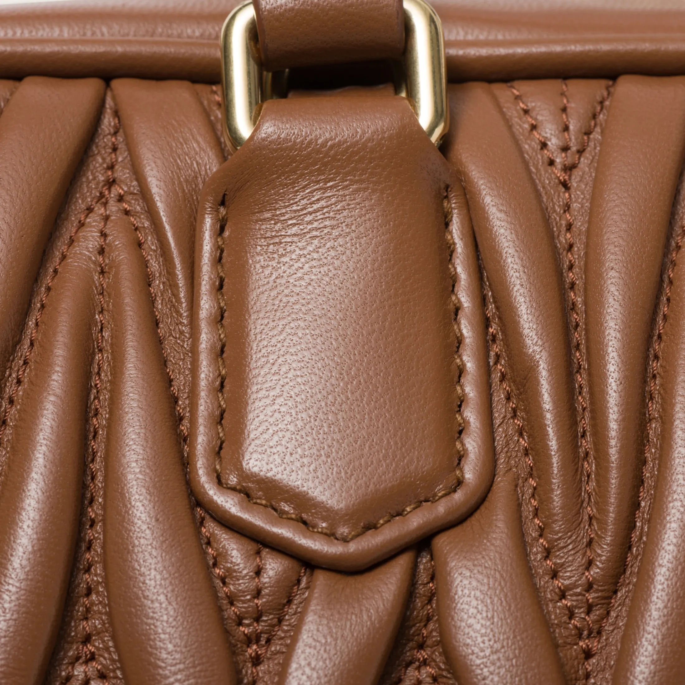 Cognac Arcadie Matelassé Nappa Leather Bag | Miu Miu