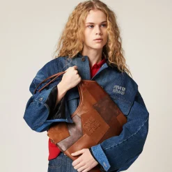 Cognac Ivy Leather Patchwork Bag | Miu Miu