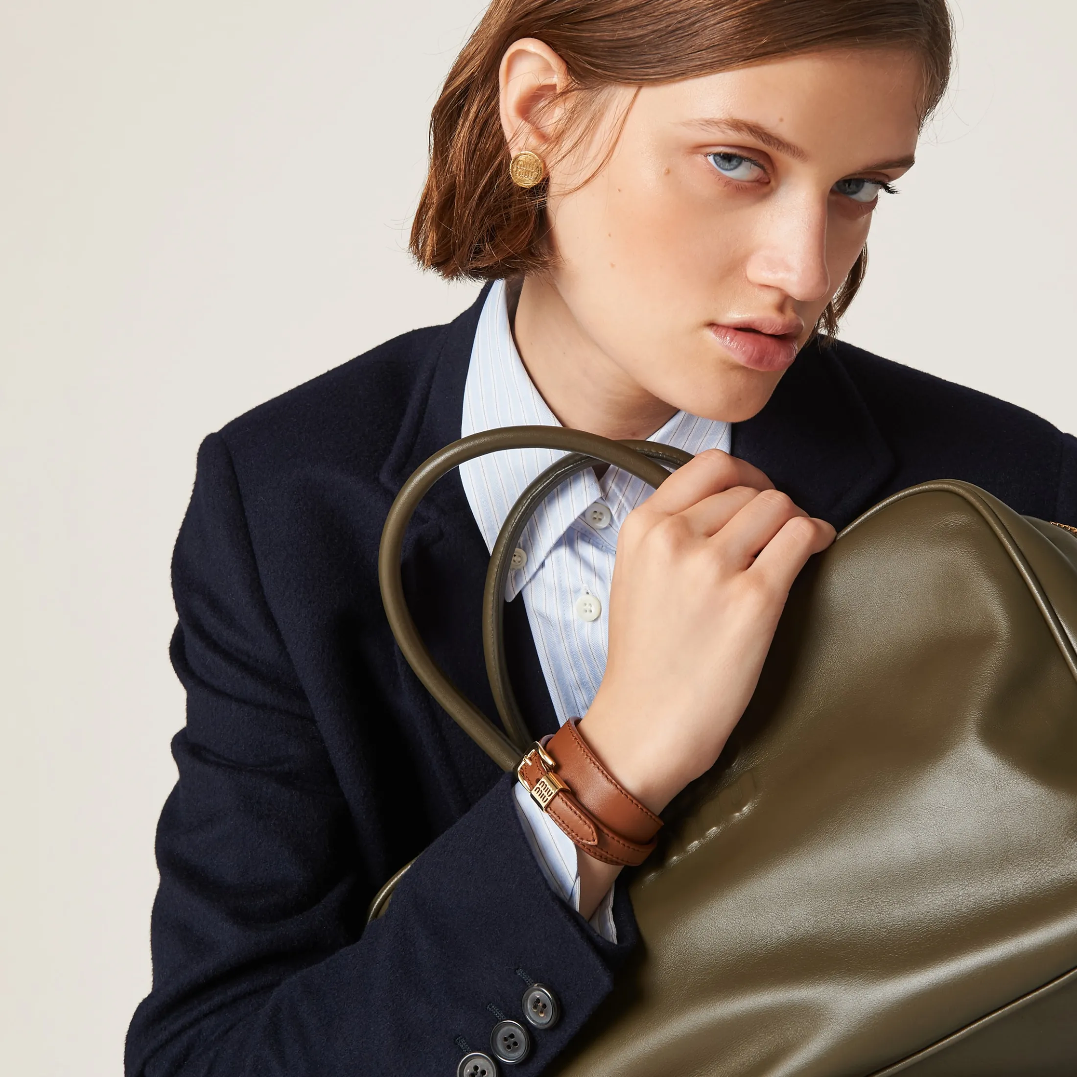 Cognac Leather Bracelet | Miu Miu