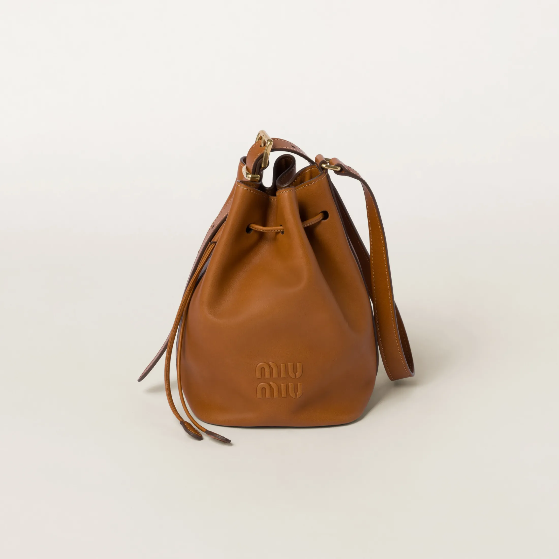 Cognac Leather Bucket Bag | Miu Miu