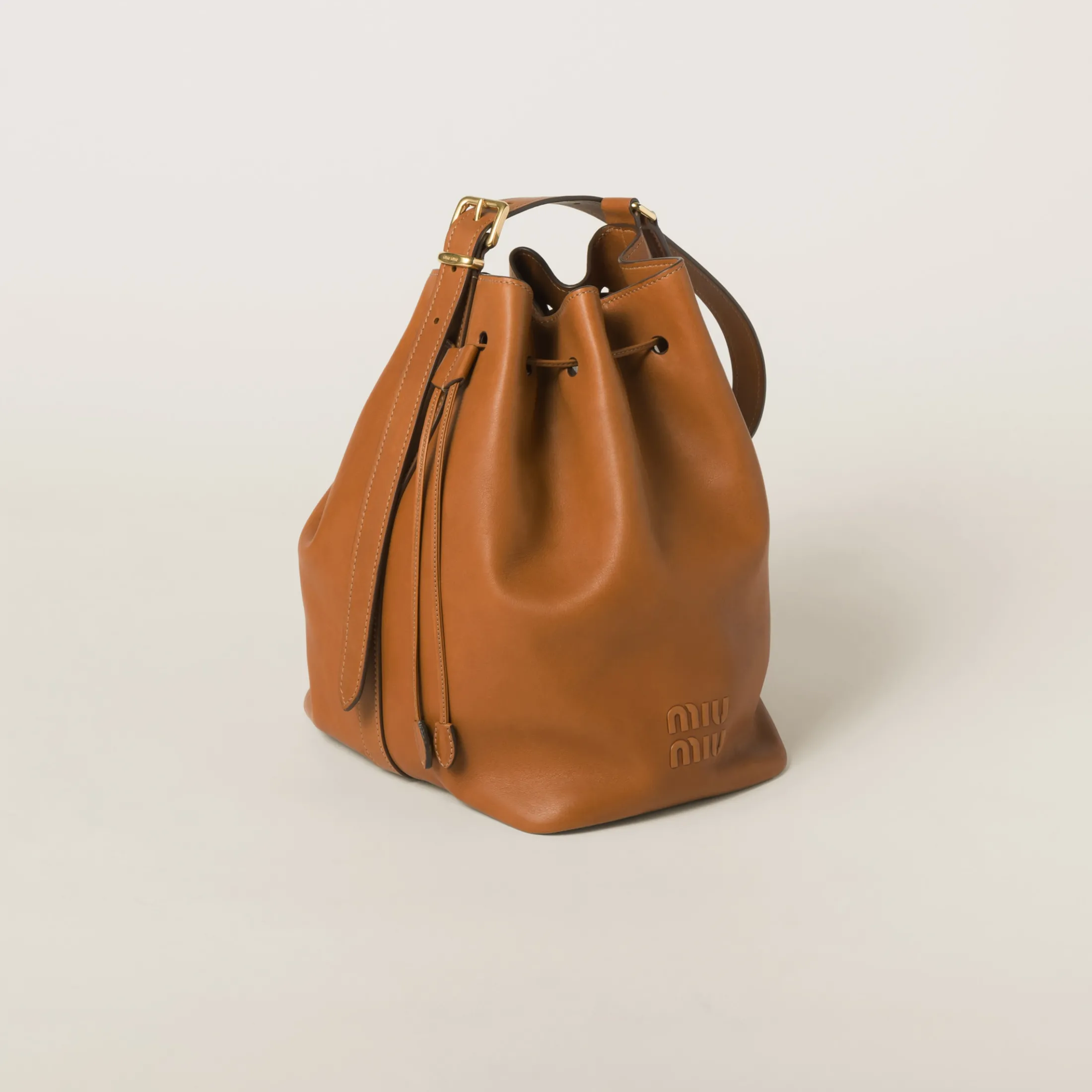 Cognac Leather Bucket Bag | Miu Miu