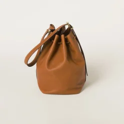 Cognac Leather Bucket Bag | Miu Miu