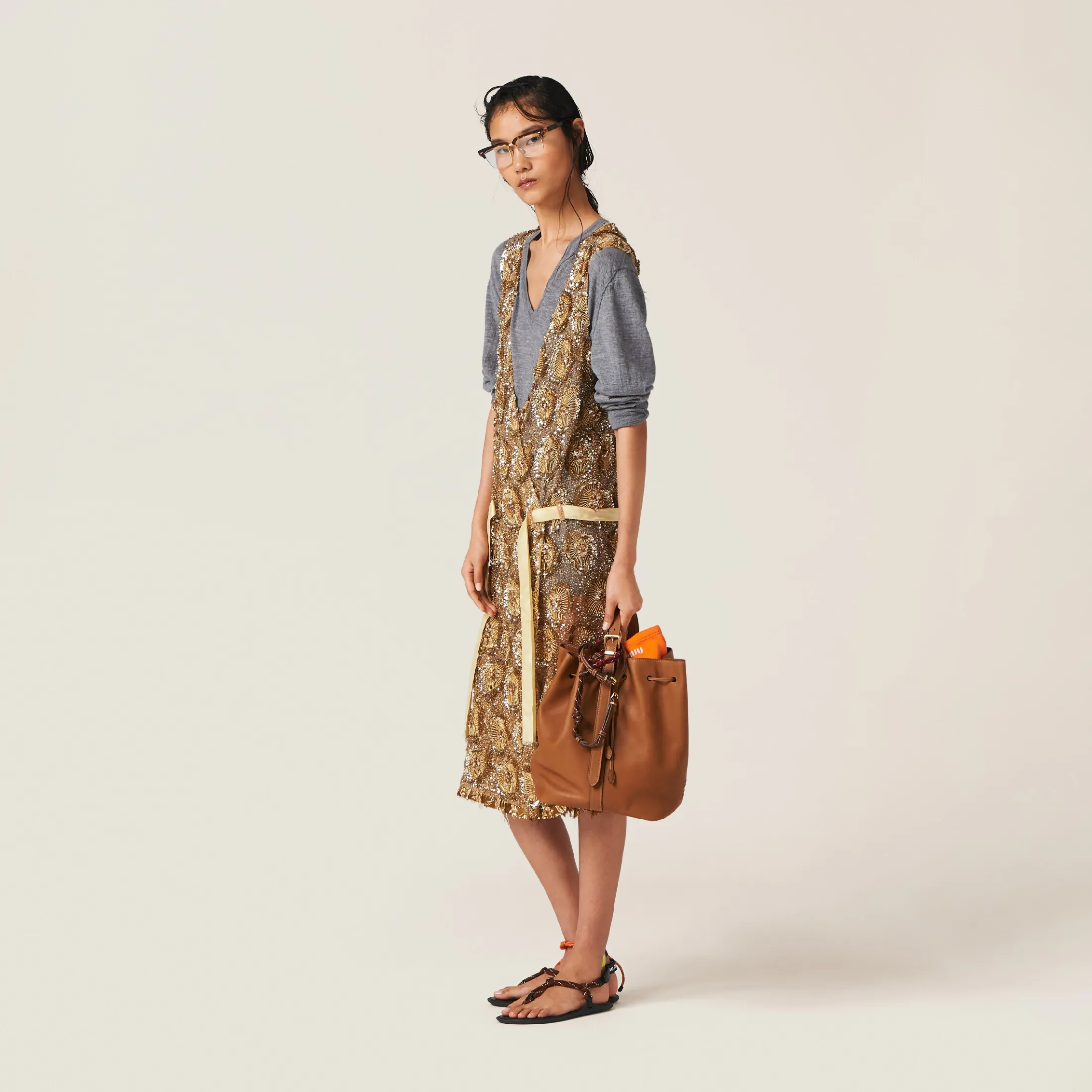 Cognac Leather Bucket Bag | Miu Miu
