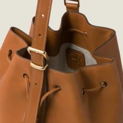 Cognac Leather Bucket Bag | Miu Miu