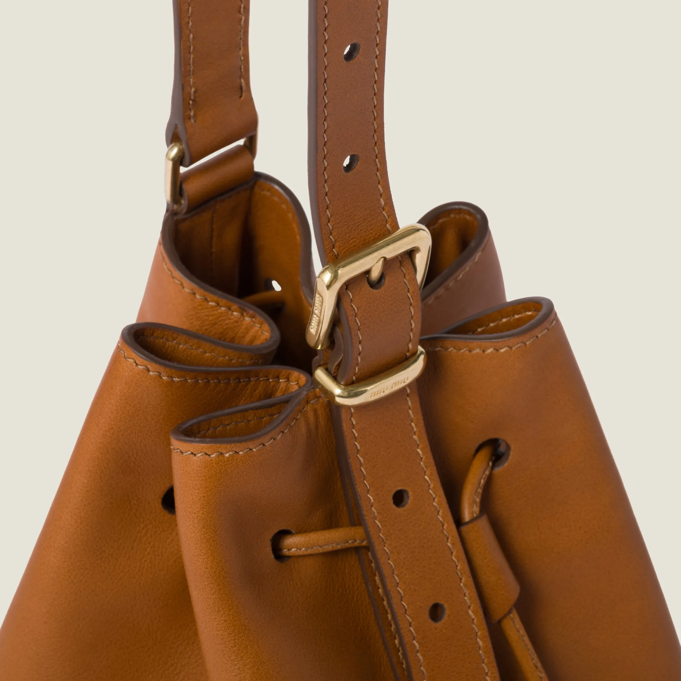 Cognac Leather Bucket Bag | Miu Miu