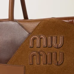 Cognac Leather Patchwork Top-handle Bag | Miu Miu