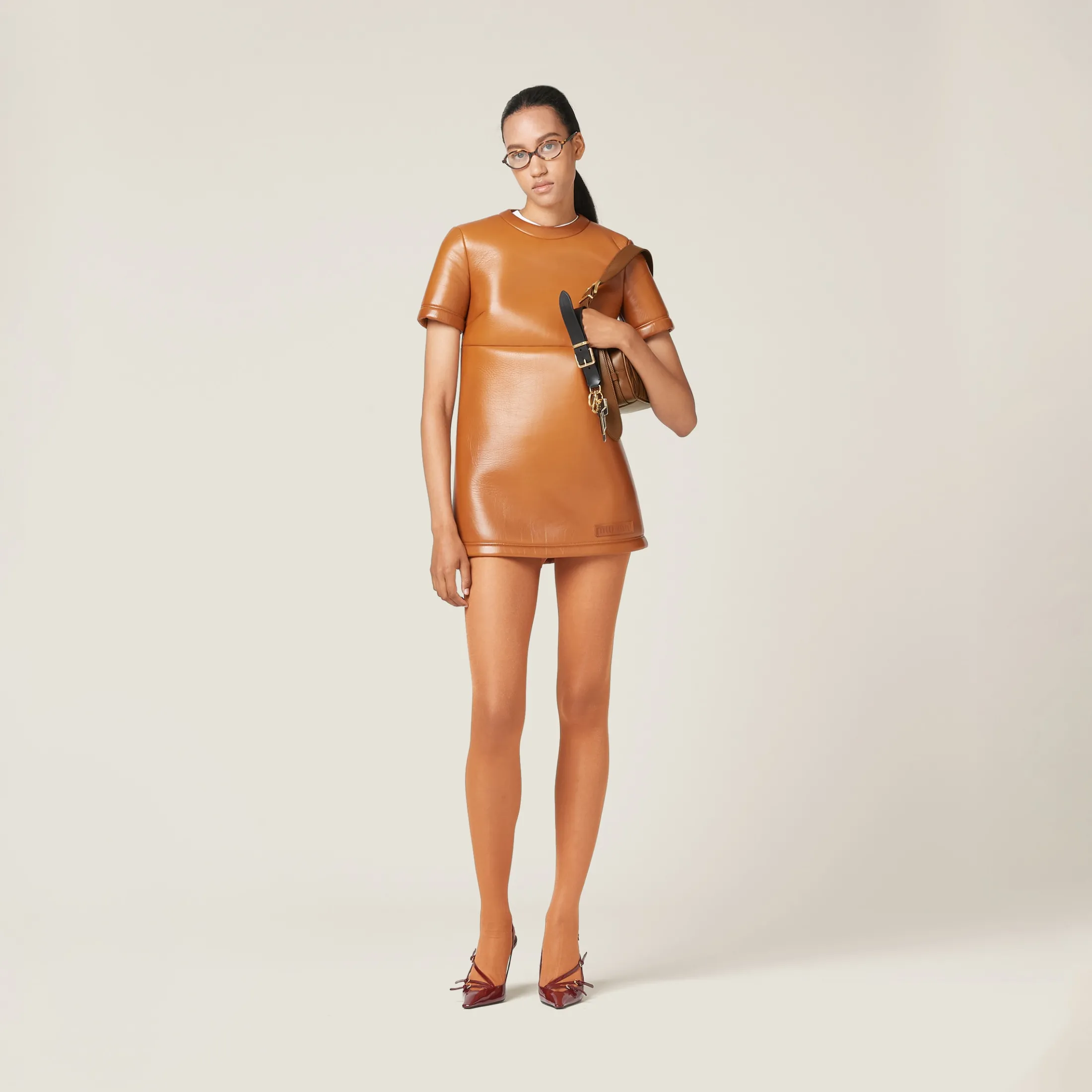 Cognac Nappa Leather Dress | Miu Miu