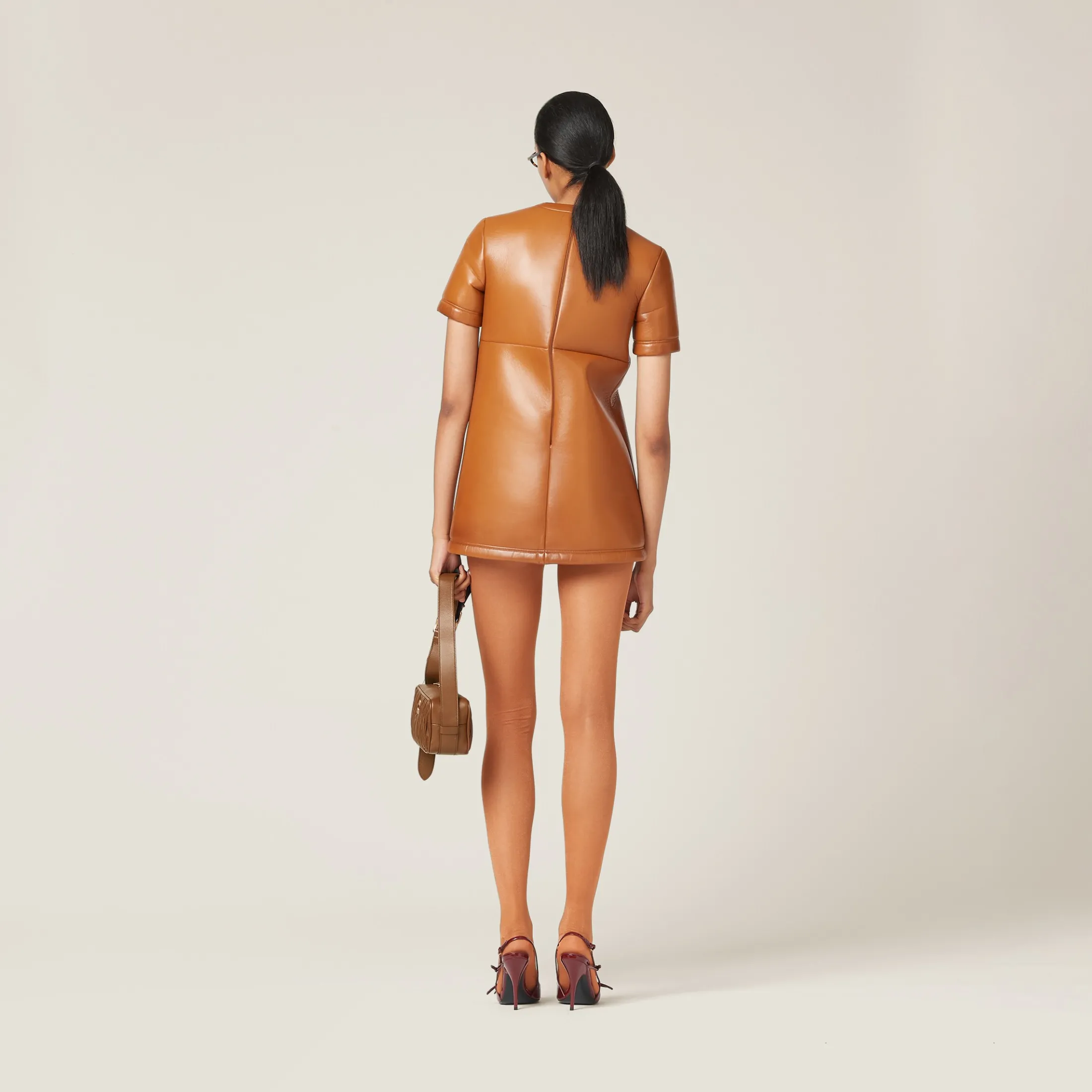 Cognac Nappa Leather Dress | Miu Miu
