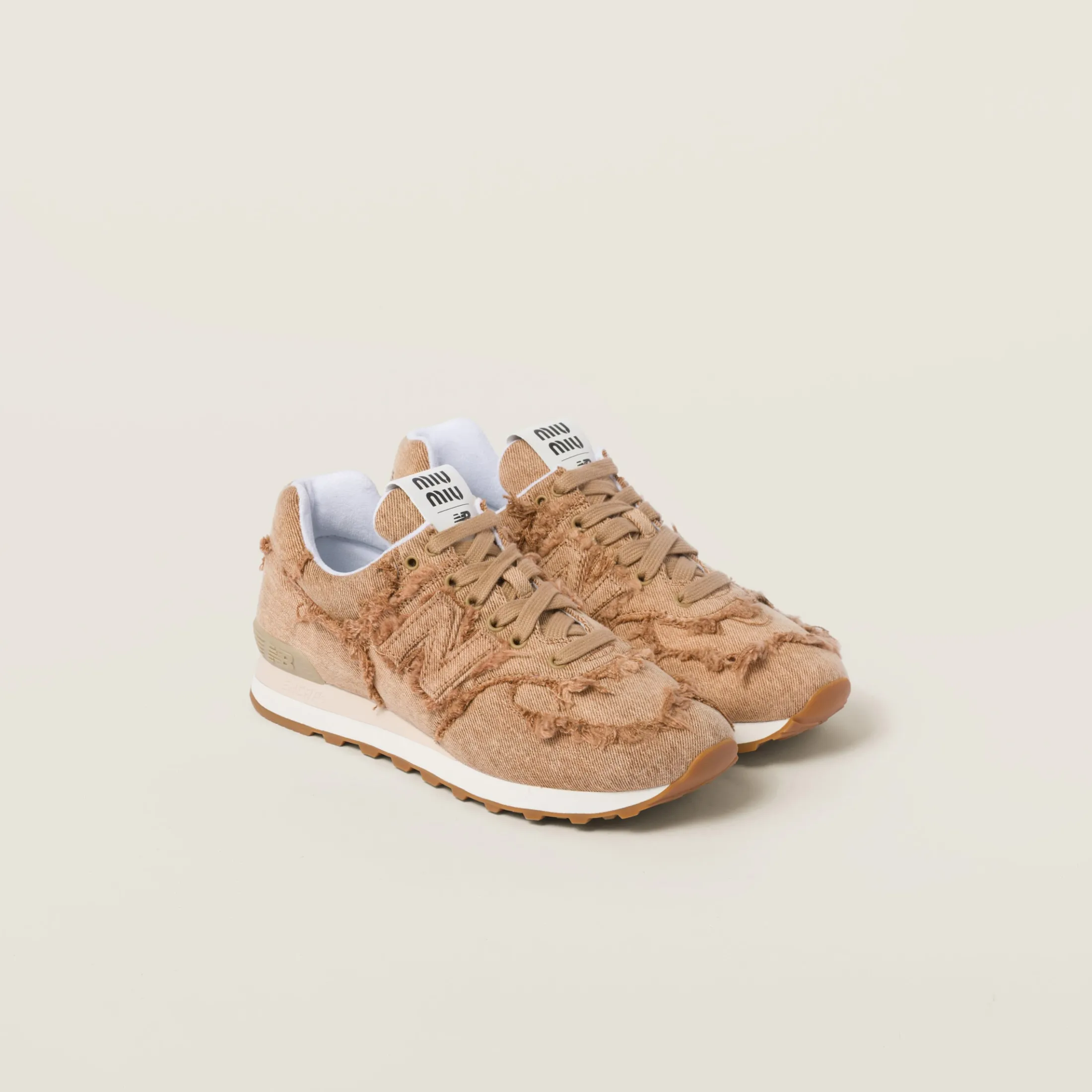 Cognac New Balance 574 X Miu Miu Marbleized Denim Sneakers | Miu Miu