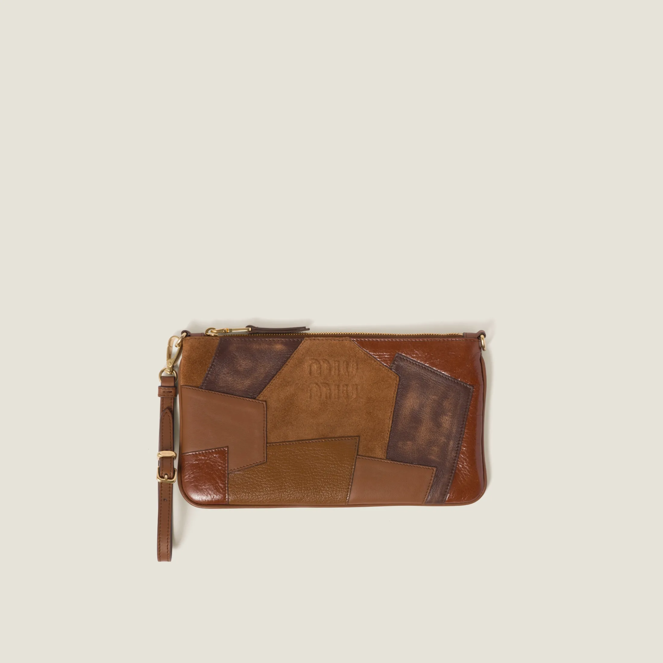 Cognac Patchwork Leather Pouch | Miu Miu