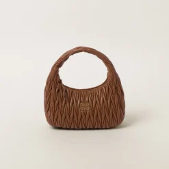 Cognac Wander Matelassé Nappa Leather Hobo Bag | Miu Miu