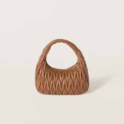 Cognac Wander Matelassé Nappa Leather Hobo Bag | Miu Miu