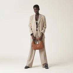Cognac Wander Matelassé Nappa Leather Hobo Bag | Miu Miu