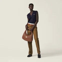 Cognac Wander Matelassé Nappa Leather Hobo Bag | Miu Miu