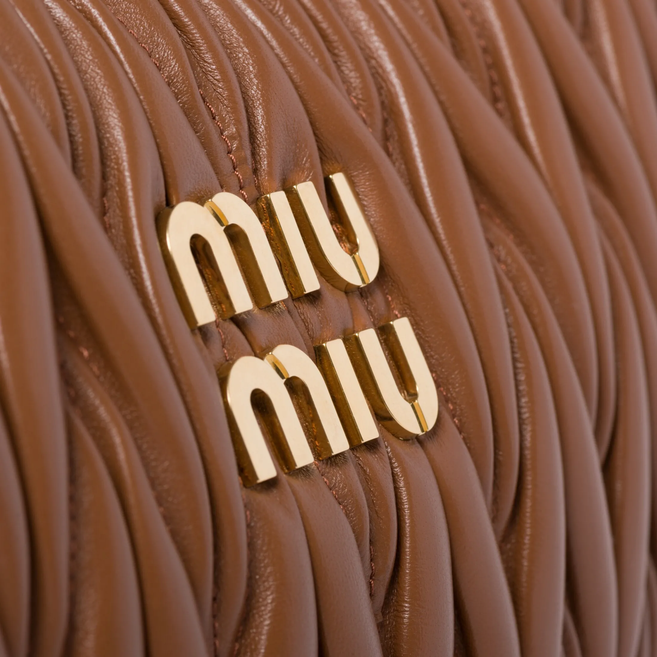 Cognac Wander Matelassé Nappa Leather Hobo Bag | Miu Miu