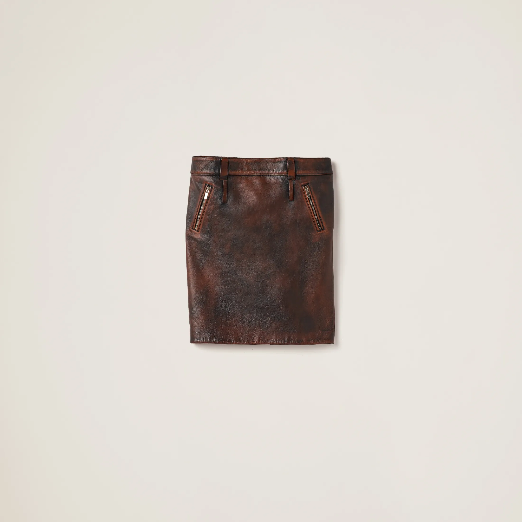 Cognac/black Nappa Leather Skirt | Miu Miu