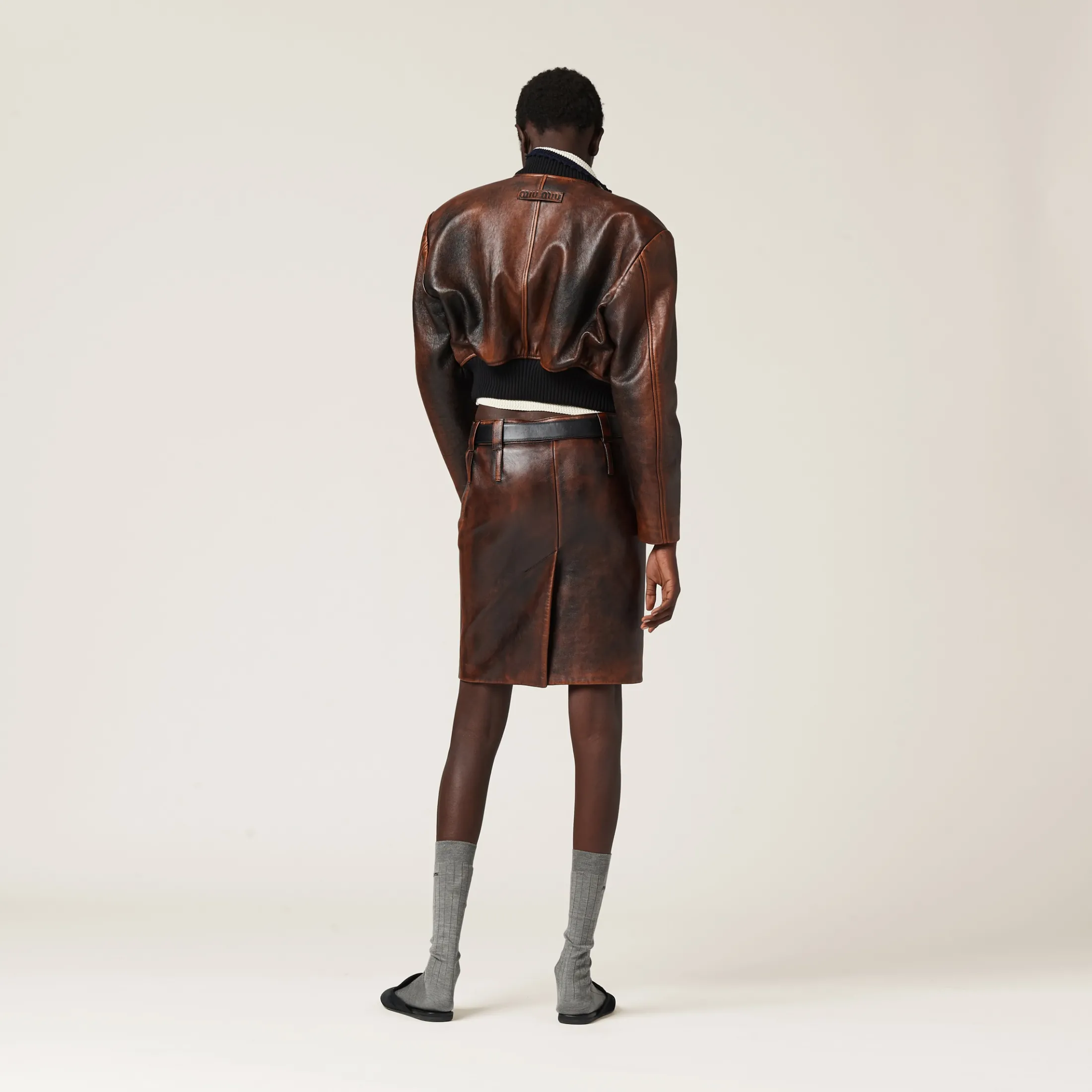 Cognac/black Nappa Leather Skirt | Miu Miu