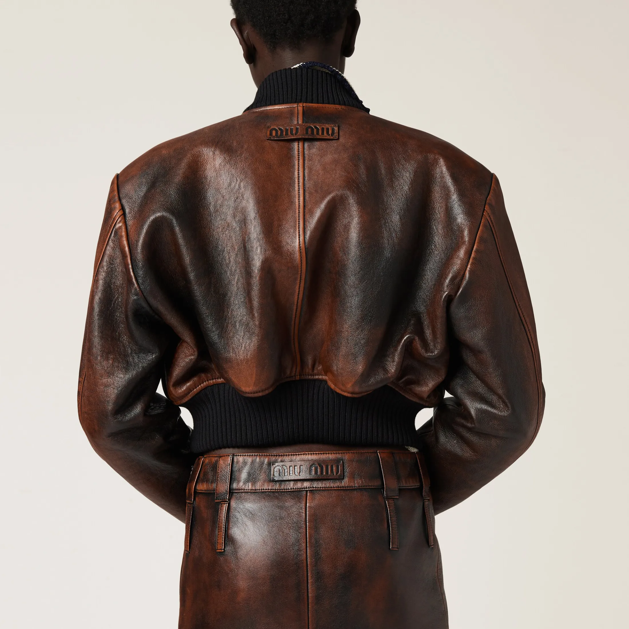 Cognac/black Nappa Leather Skirt | Miu Miu