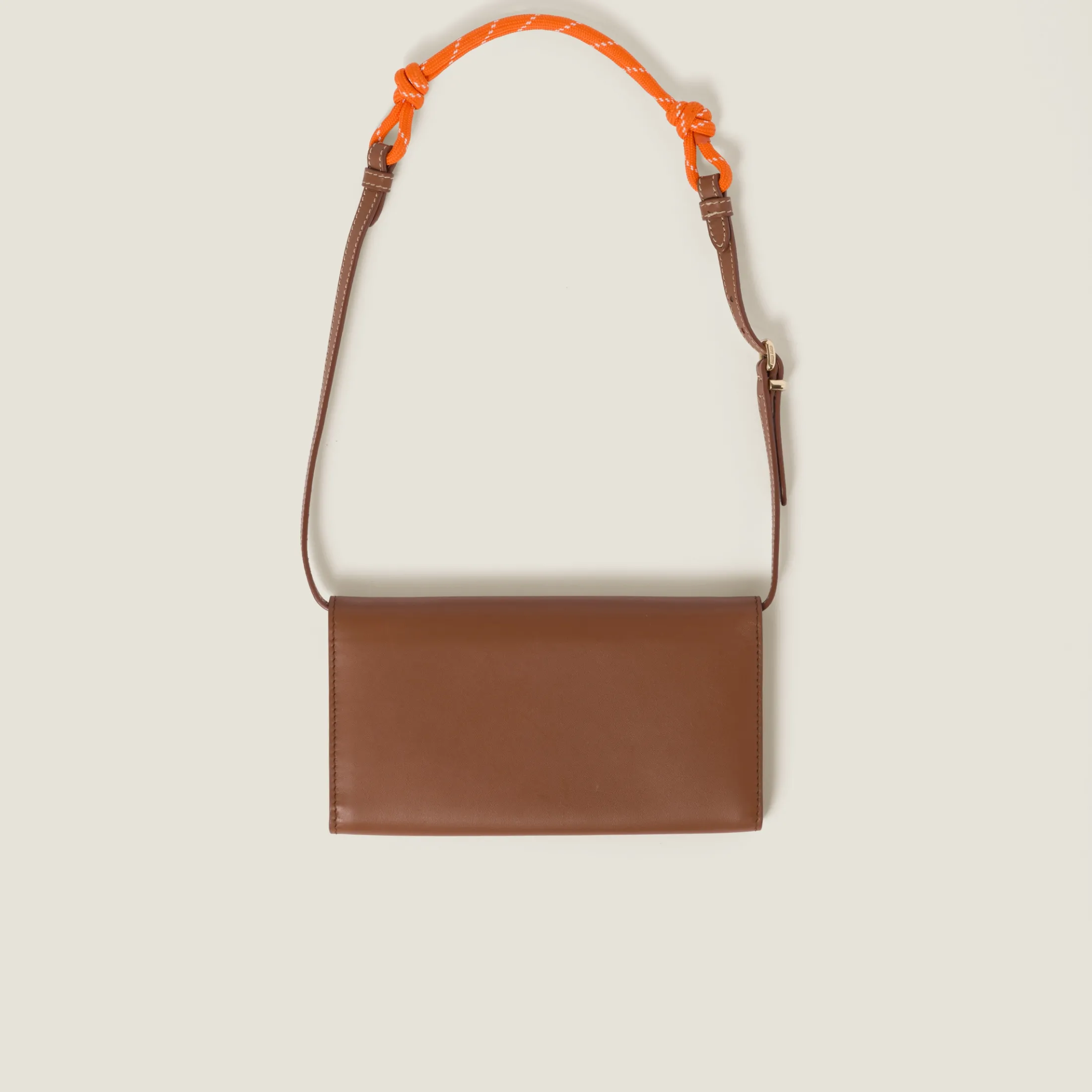 Cognac/orange Leather Wallet With Leather And Cord Shoulder Strap | Miu Miu