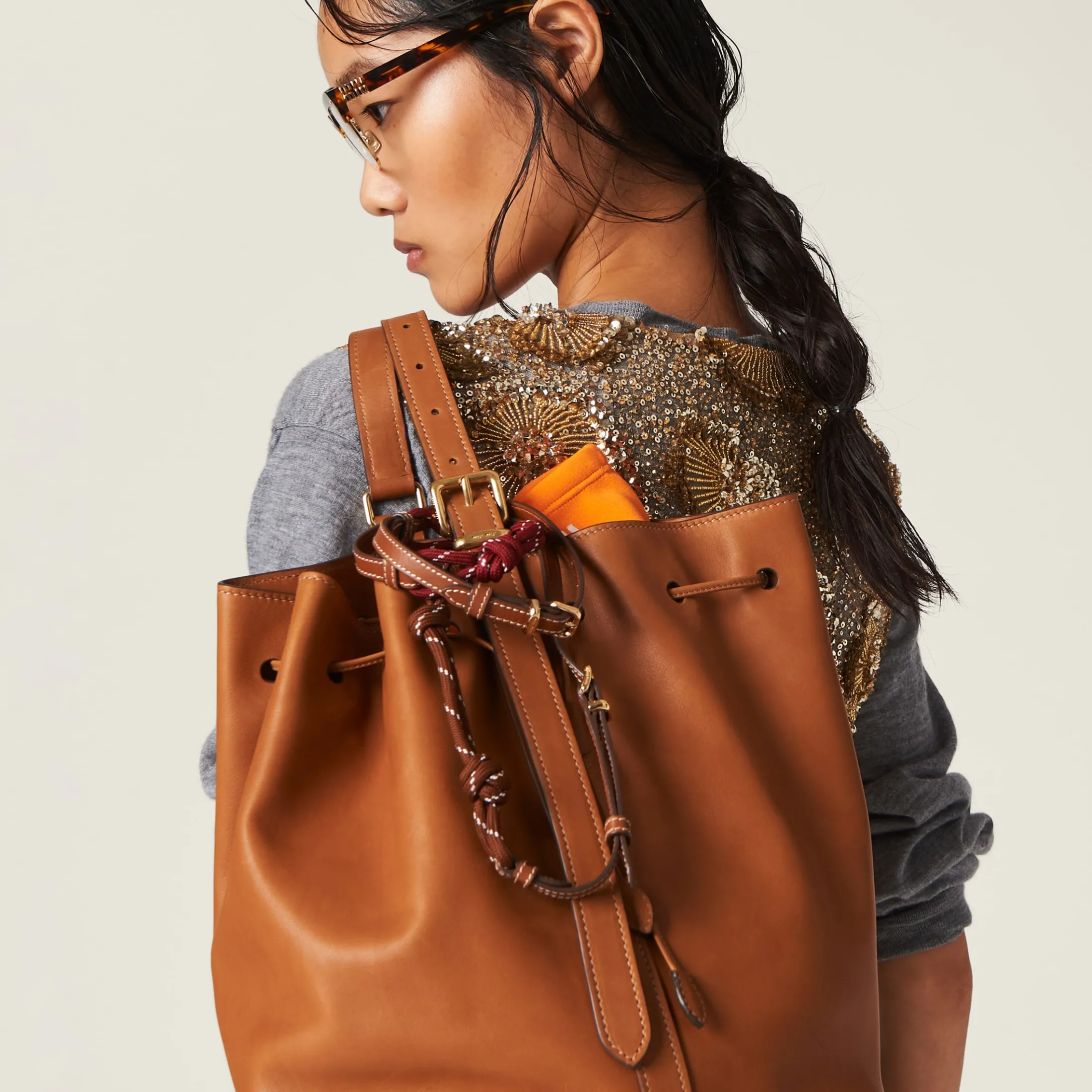 Cognac/tobacco Leather Anklet | Miu Miu