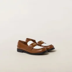 Cognac/white Leather Penny Loafers | Miu Miu