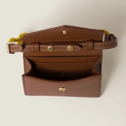 Cognac/yellow Leather Wallet With Leather And Cord Shoulder Strap | Miu Miu