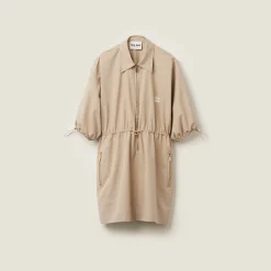 Colonial Beige Cotton And Silk Mini-dress | Miu Miu