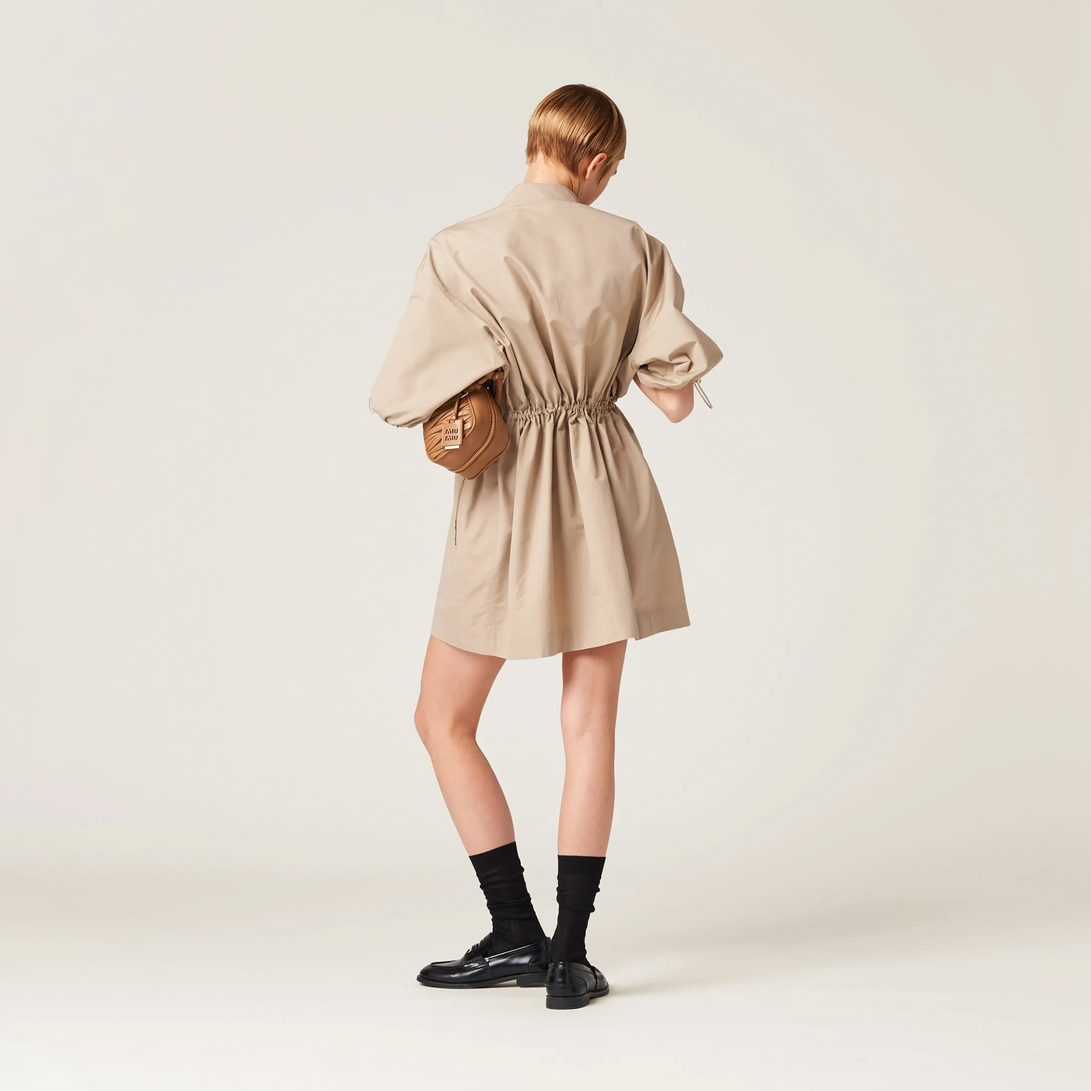 Colonial Beige Cotton And Silk Mini-dress | Miu Miu
