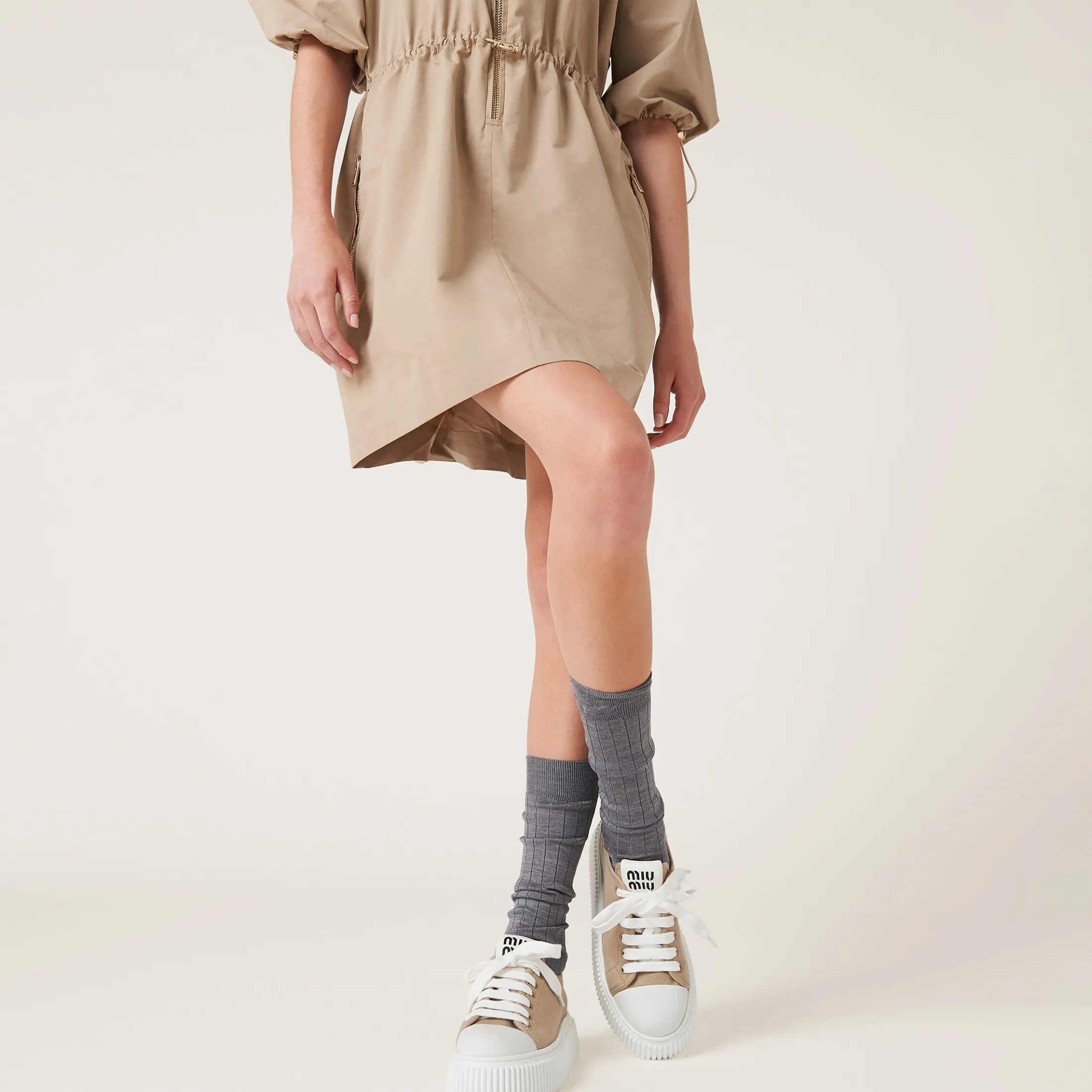 Colonial Beige Denim Sneakers | Miu Miu
