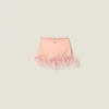 Coral Feather-trimmed Satin Miniskirt | Miu Miu