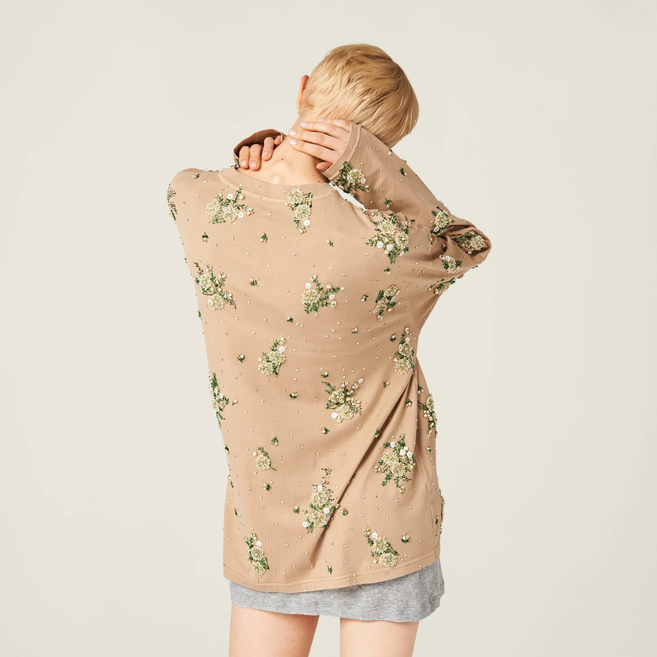 Cord Garment-dyed Long-sleeve Jersey T-shirt With Embroidery | Miu Miu