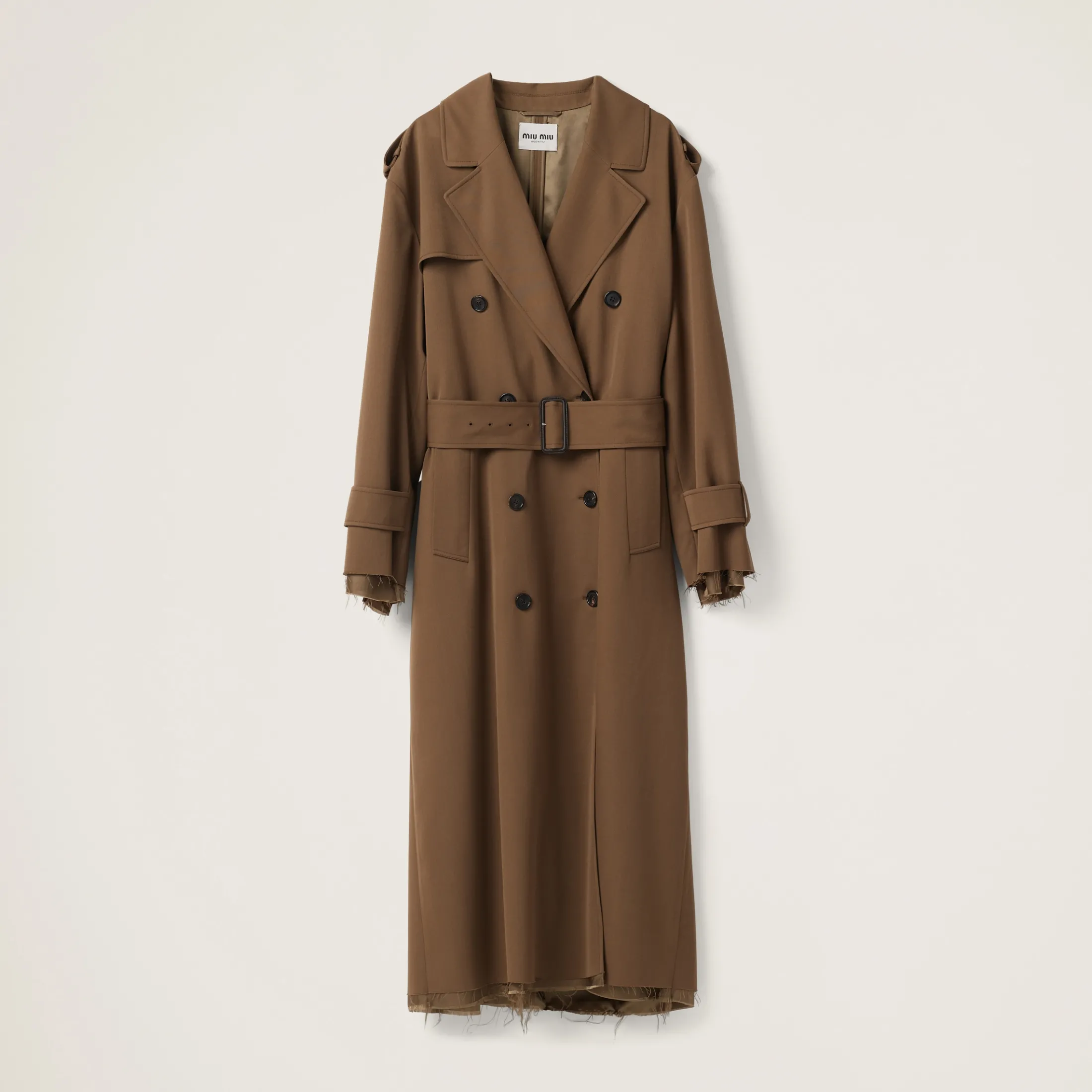 Cork Beige Double-breasted Gabardine Coat | Miu Miu
