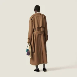 Cork Beige Double-breasted Gabardine Coat | Miu Miu