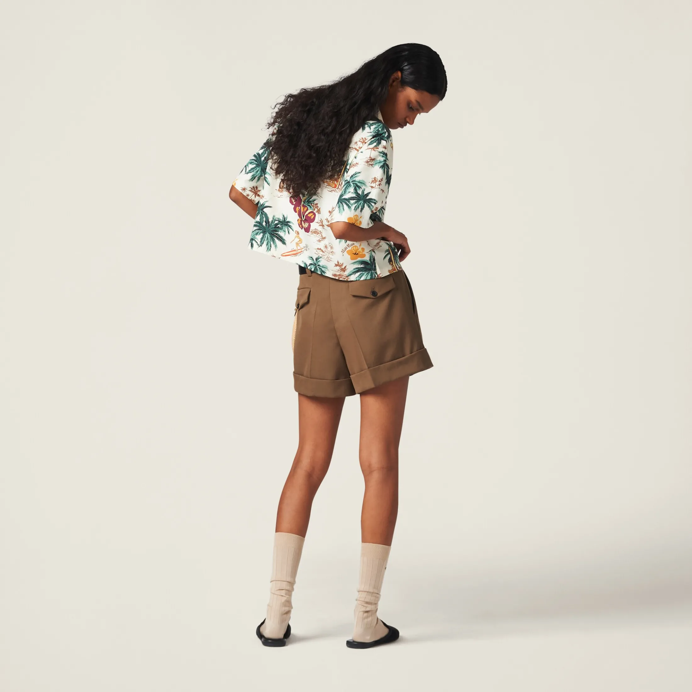 Cork Beige Gabardine Bermudas | Miu Miu