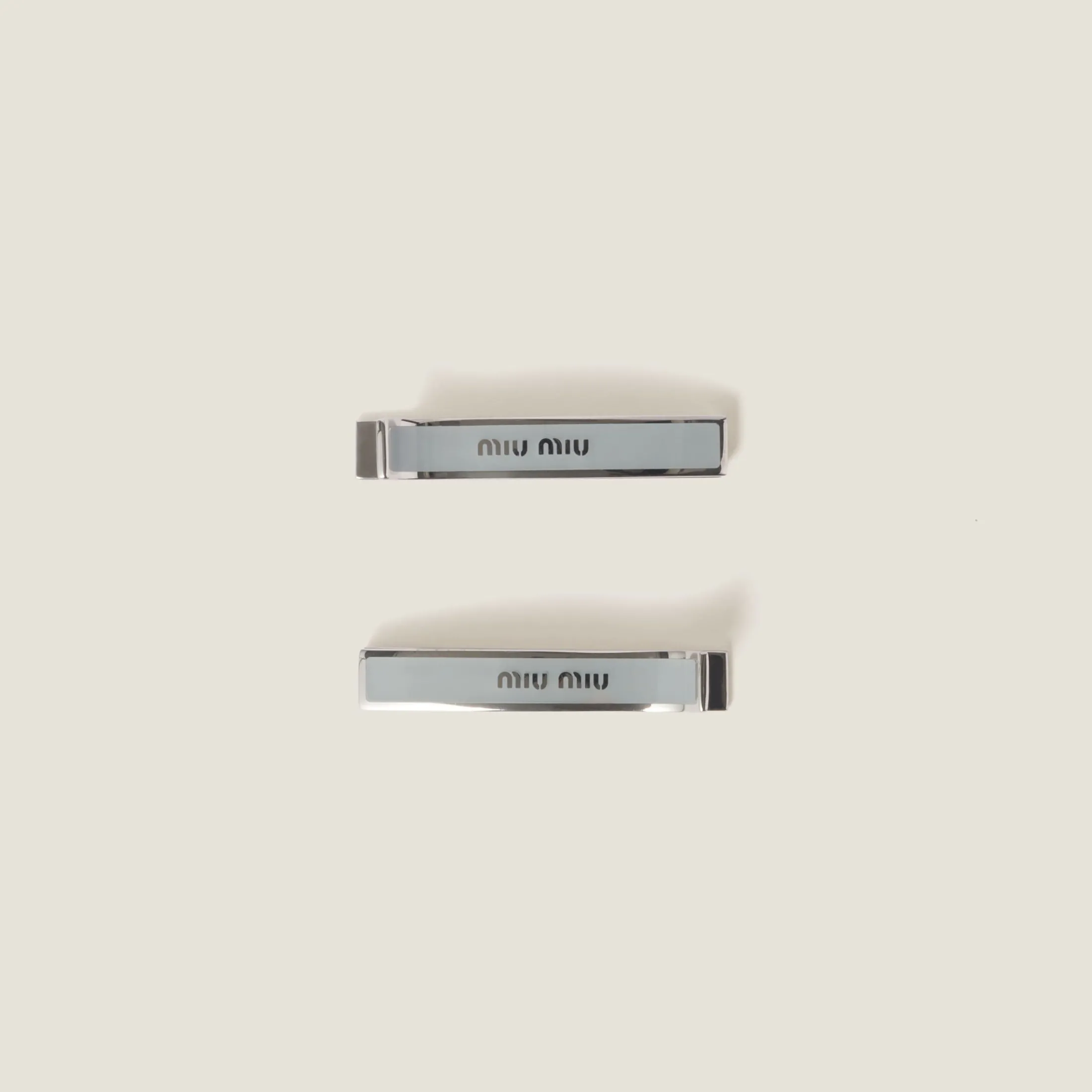 Cornflower Blue Enameled Metal Hair Clips | Miu Miu